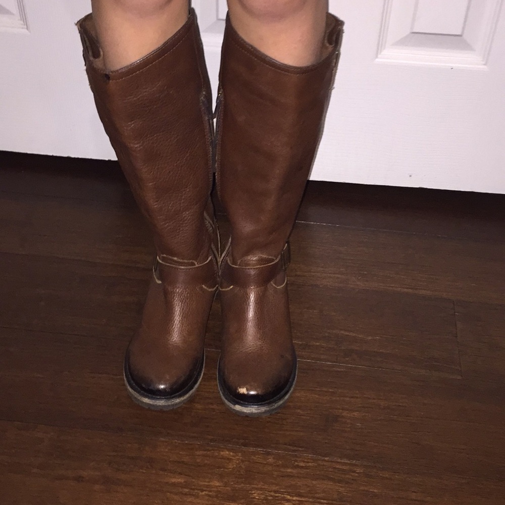 Brown leather tall boots